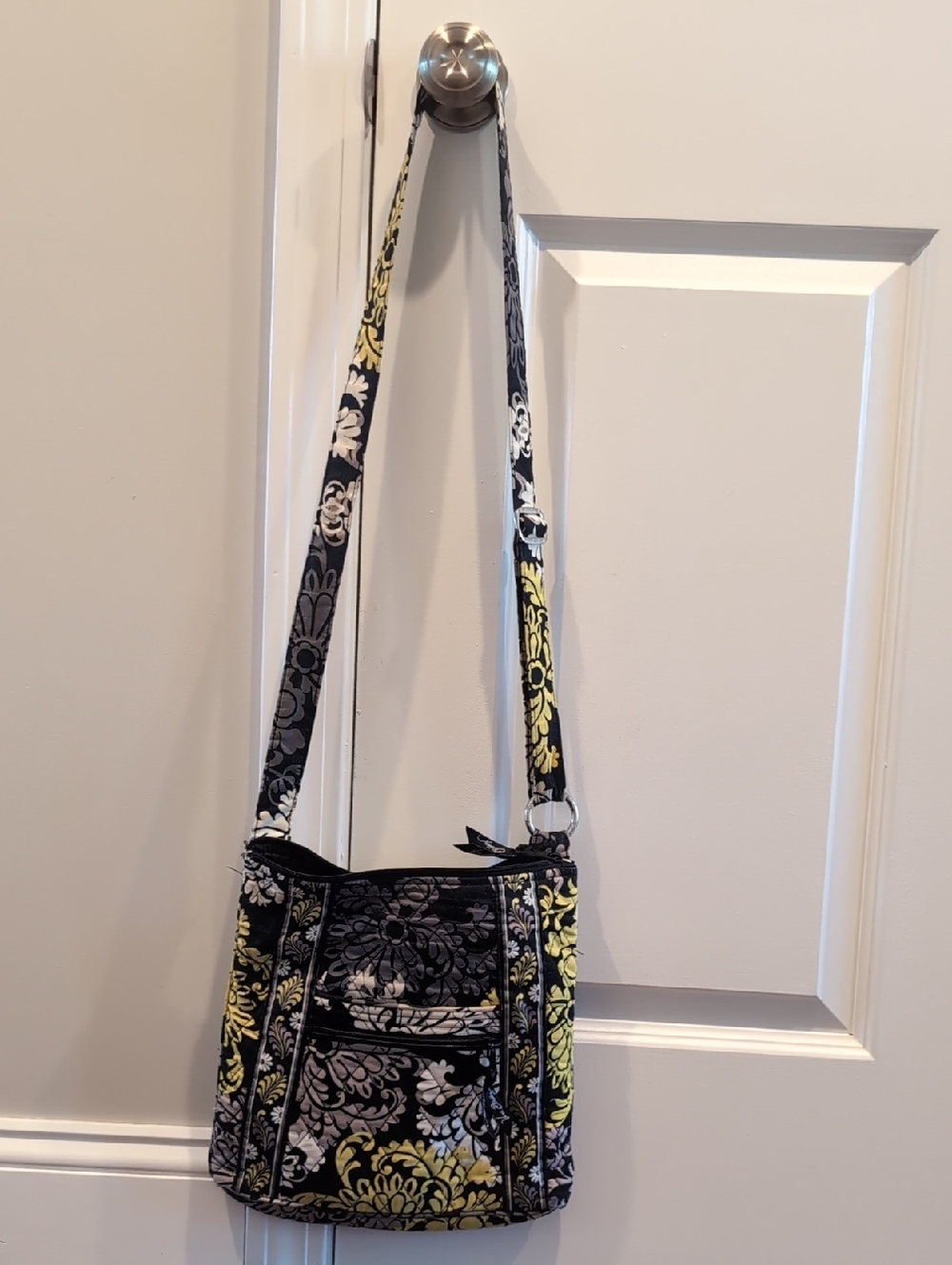 Vera Bradley Quilted Black, White & Yellow Paisley Crossbody Bag